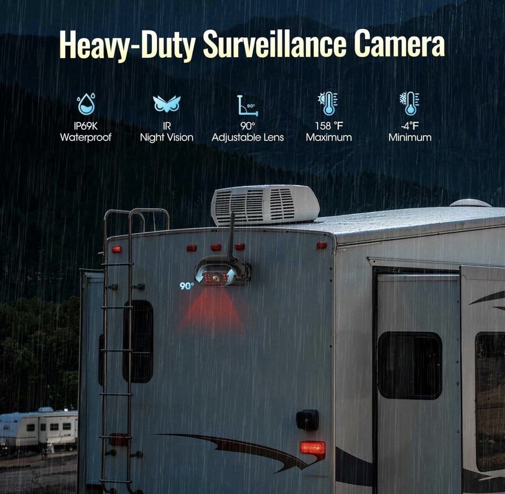 RV Backup Camera System Wireless 7" 1080P Touch Screen DVR Rear View Camera-NEW - Picture 2 of 14